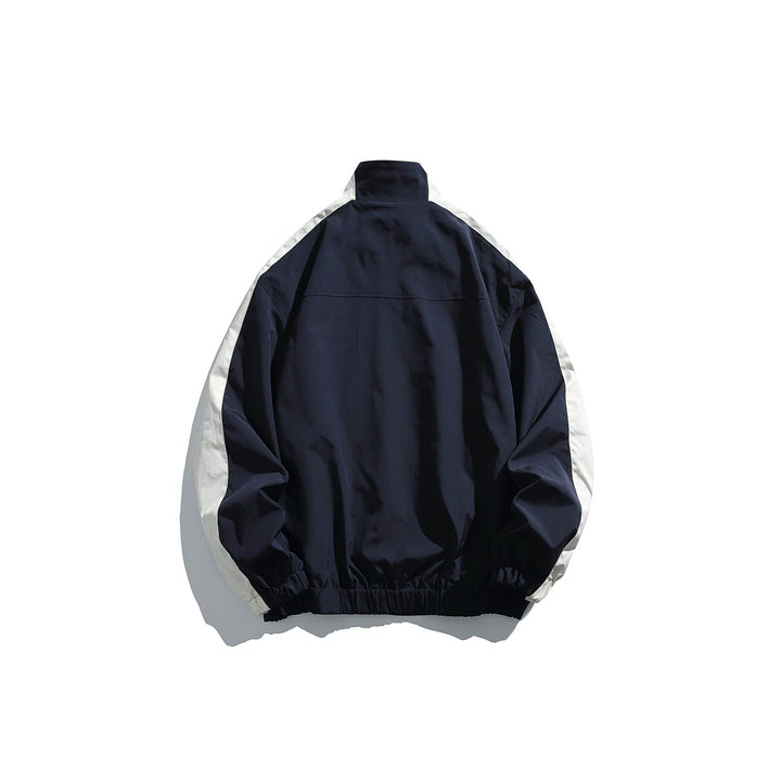 Unisex Sportive Track Jacket in Retro Windbreaker Design with Stand-Up Collar and Contrast Stripes Mune Fashion