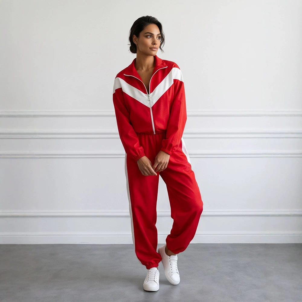 Women's Retro Tracksuit with Zip Jacket and Elastic Waist Pants Mune Fashion