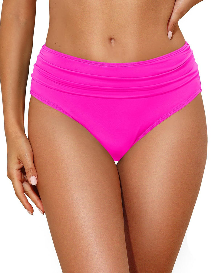 Women's High-Waisted Bikini Bottom with Elegant Gathering Mune Fashion