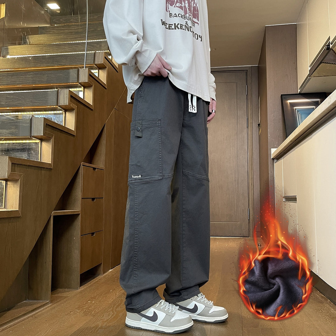 Men's Wide Cargo Pants with Thermal Lining, Drawstring Waist & Utility Pockets Mune Fashion