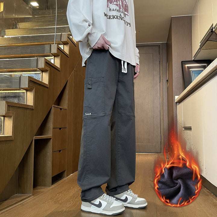 Men's Wide Cargo Pants with Thermal Lining, Drawstring Waist & Utility Pockets Mune Fashion