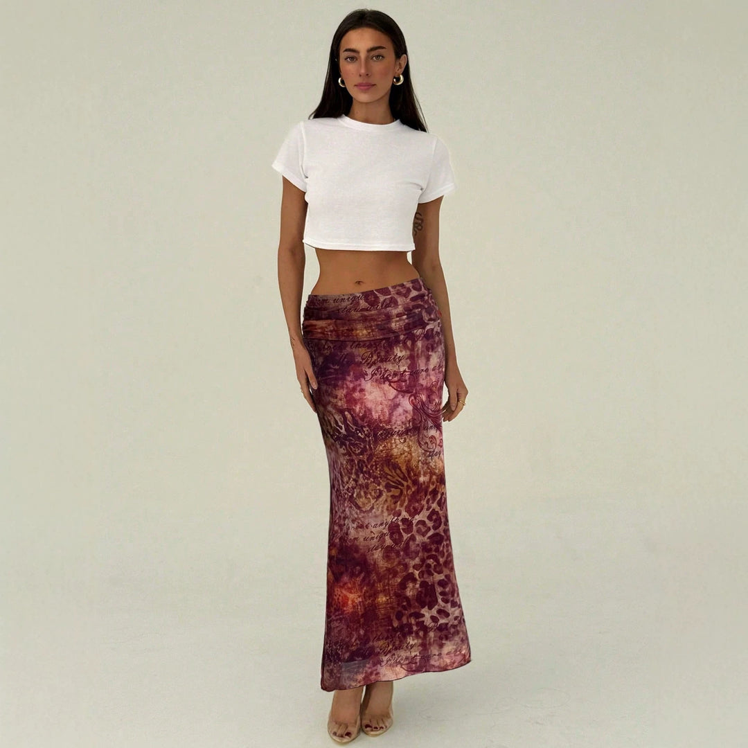 Women's narrow maxi skirt with gathered waistband and all-over print Mune Fashion