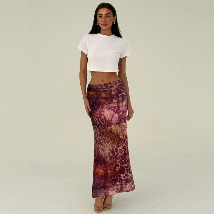 Women's narrow maxi skirt with gathered waistband and all-over print Mune Fashion