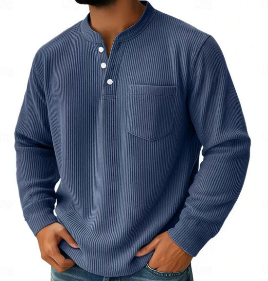 Men's thermal waffle knit Henley shirt with stand-up collar, chest pocket, and ribbed comfort fit Mune Fashion