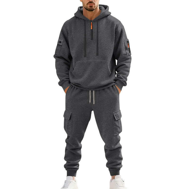 Men's nan technical cargo tracksuit with half zip, hood and multiple pockets Mune Fashion