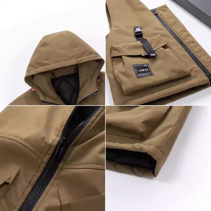 Men's Technical Outdoor Vest with Hood, Quilted Insulation and Multifunctional Cargo Pockets Mune Fashion