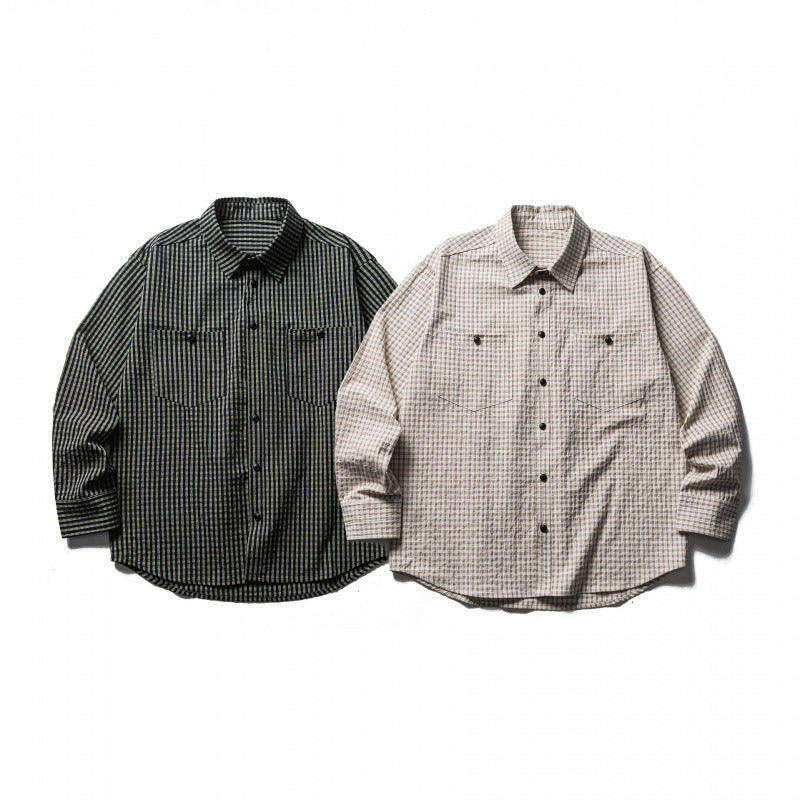 Men's Boxy Overshirt made of lightweight cotton blend with fine check pattern and chest flap pockets Mune Fashion