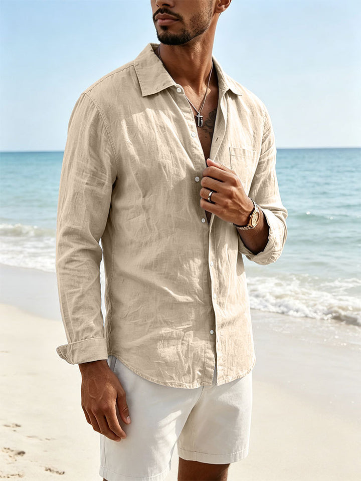 Men's casual linen shirt with long sleeves and chest pocket Mune Fashion