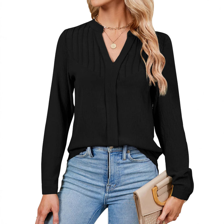 Ladies Fine Viscose Long Sleeve Blouse with Knife Pleats at the Top and Concealed Button Placket Mune Fashion