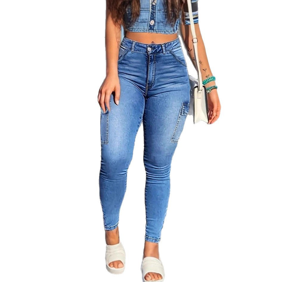 Women's high-waisted shaping skinny jeans with cargo pockets and super stretch denim Mune Fashion