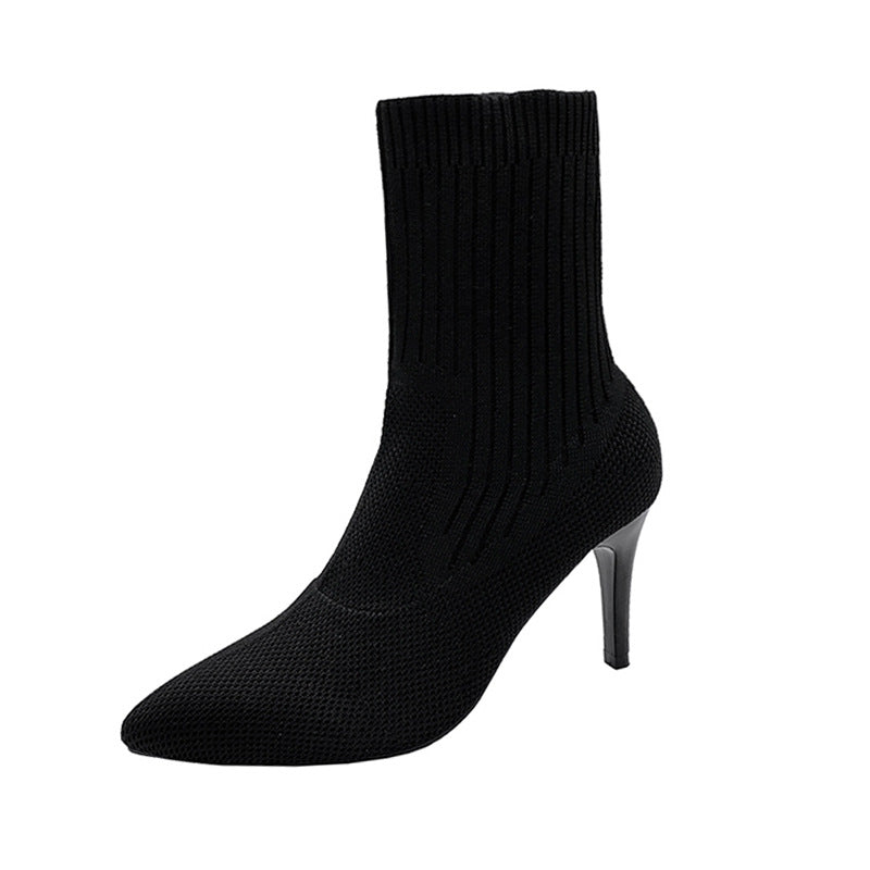 Ladies' ankle boot in knit with contoured sock construction, slim stiletto heel and pointed toe cap Mune Fashion