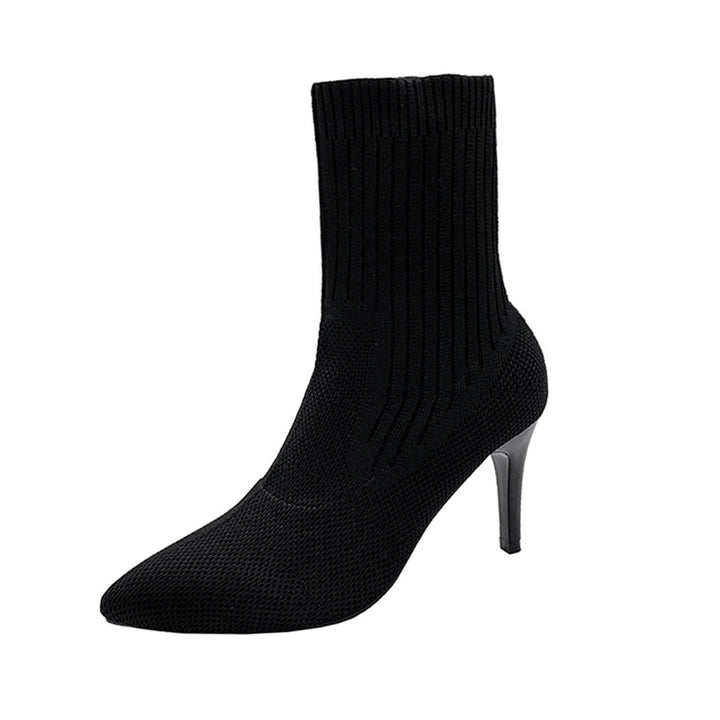 Ladies' ankle boot in knit with contoured sock construction, slim stiletto heel and pointed toe cap Mune Fashion