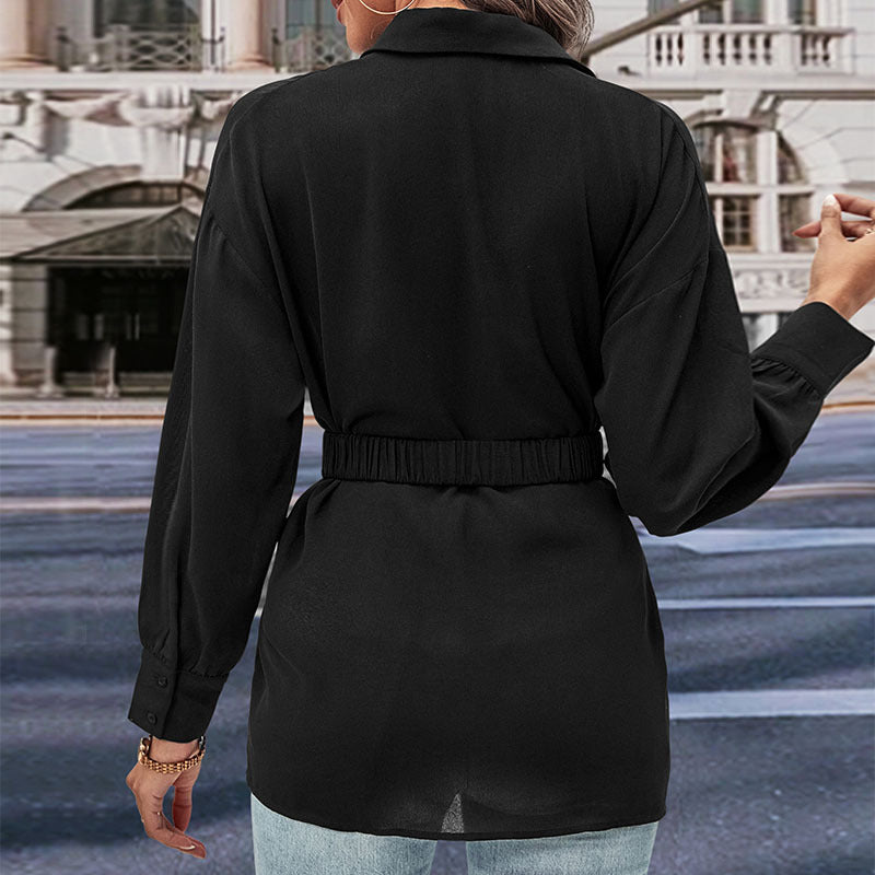Women's shirt dress with elastic waistband and decorative buckle Mune Fashion