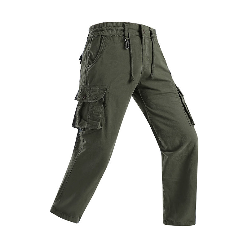 Men's military-inspired cargo pants with elastic tunnel drawstring waistband, flap and zipper pockets Mune Fashion