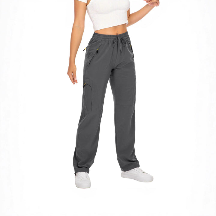 Women casual cargo pants with elastic waistband, drawstring, and zip pockets Mune Fashion