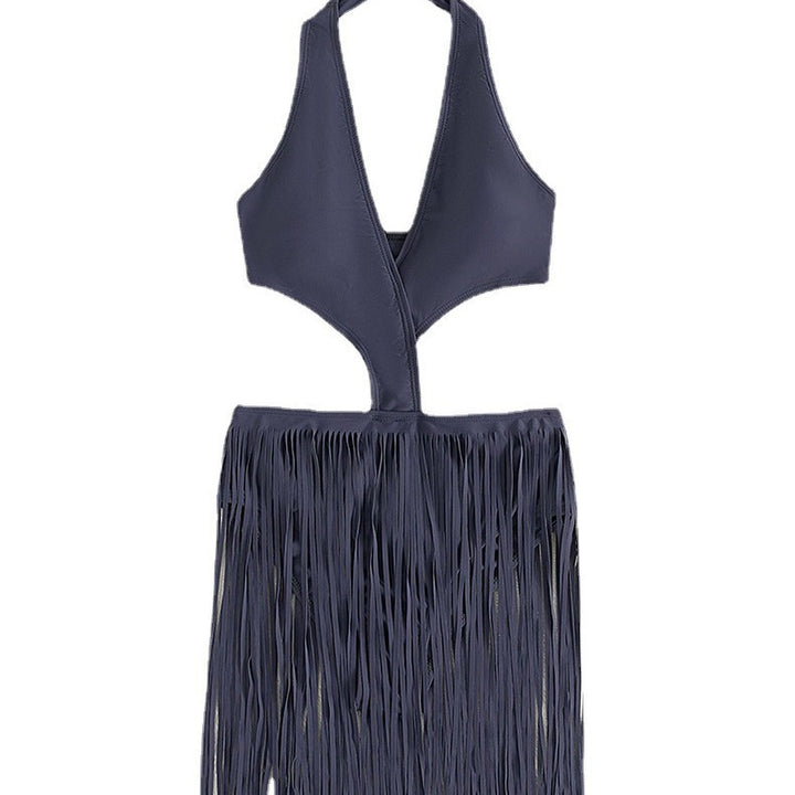 Women's One-Piece Swimsuit with Fashionable Cut-Out and Fringe