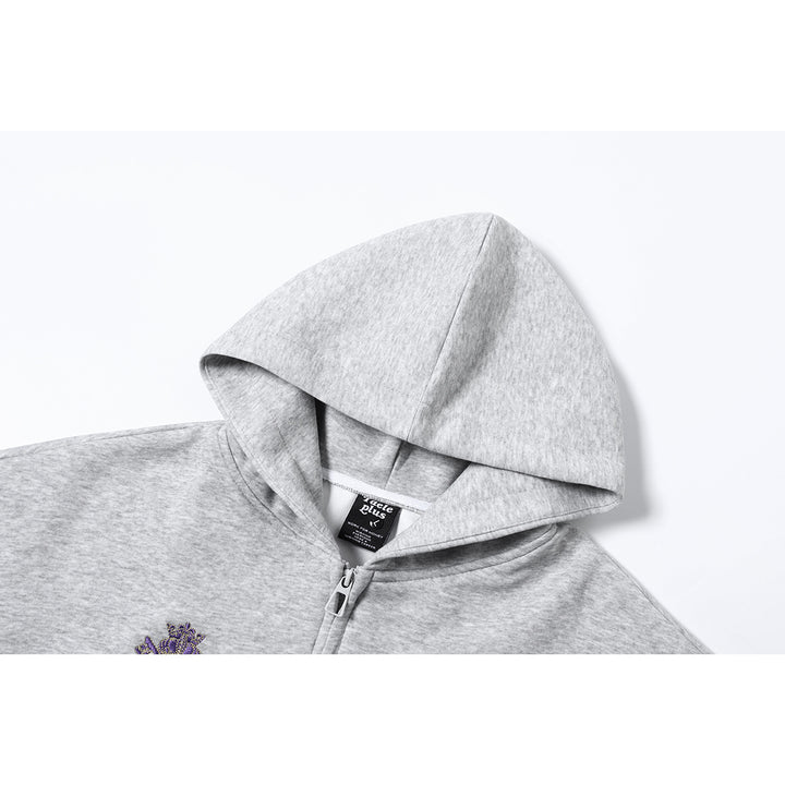 Unisex Hooded Zip Jacket with Embroidered Crest and Front Print Mune Fashion