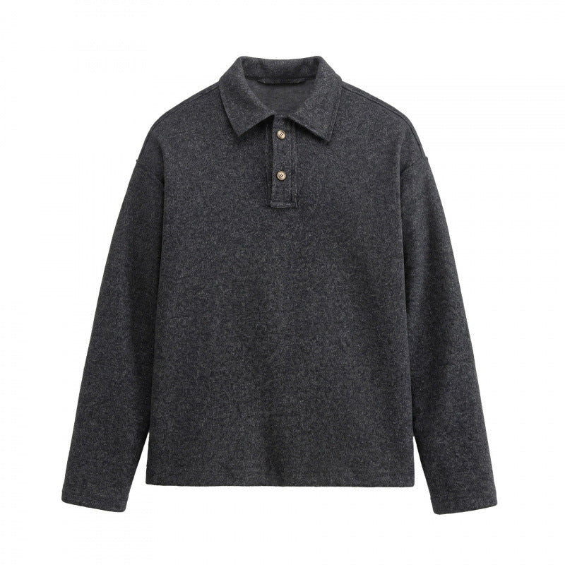 Unisex Boxy Polo Sweater made of wool blend with Henley button placket and straight hem Mune Fashion