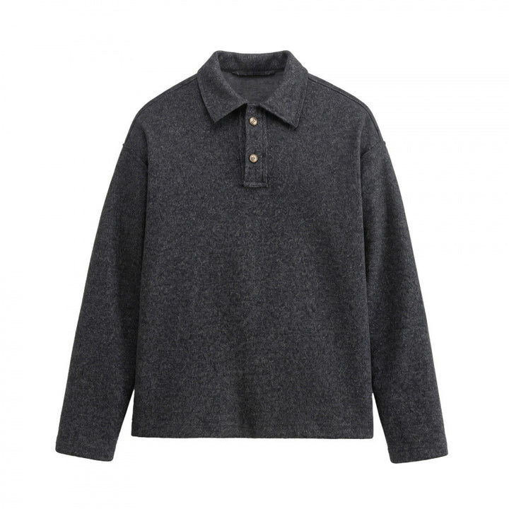 Unisex Boxy Polo Sweater made of wool blend with Henley button placket and straight hem Mune Fashion
