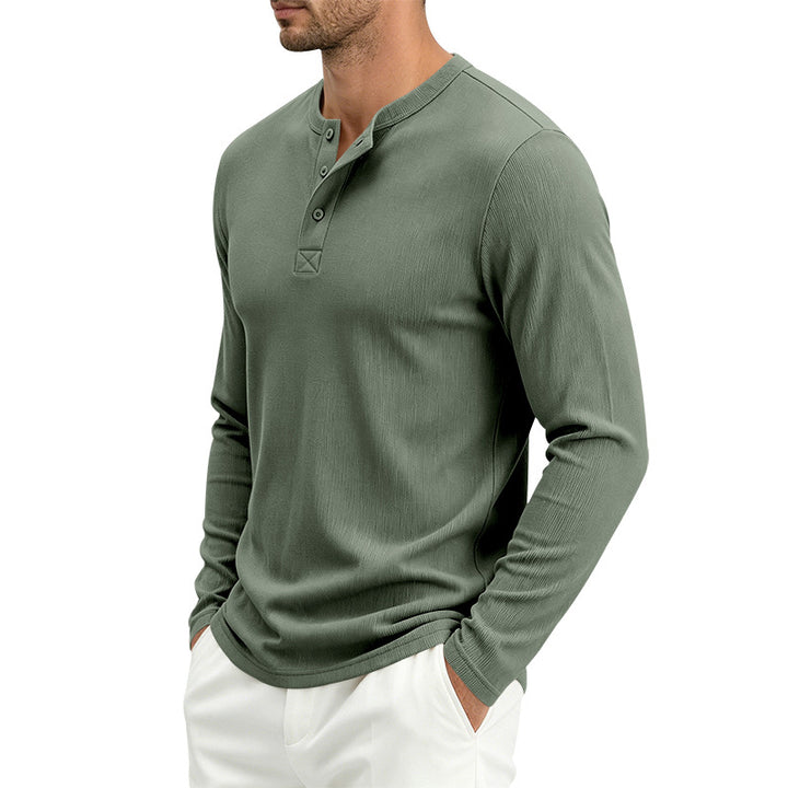 Men's Henley Long Sleeve Shirt made of soft waffle jersey with slight stretch and flat button placket Mune Fashion