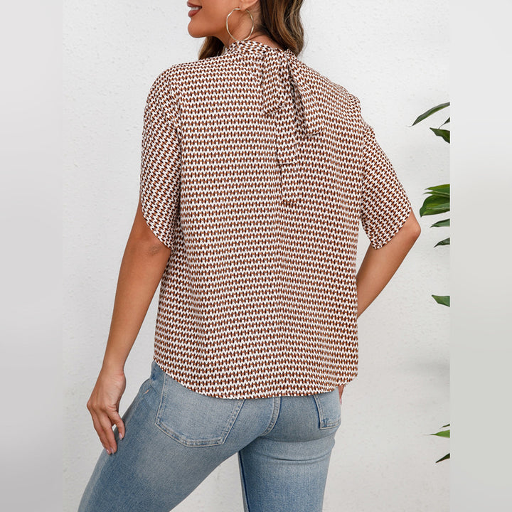 Women's Short Sleeve Oversized Blouse Top with Stand Collar and Side Sleeve Slits Mune Fashion