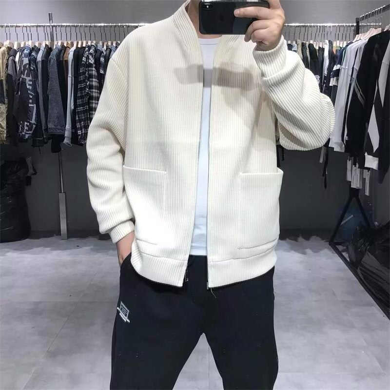 Men's Ribbed Zip Cardigan with Standing Collar and Patch Pockets Mune Fashion