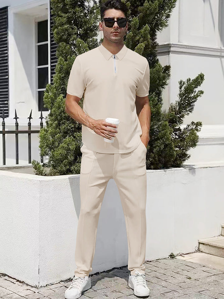 Men's urban travel polo shirt with short front zipper, elastic interlock and wrinkle-free care Mune Fashion