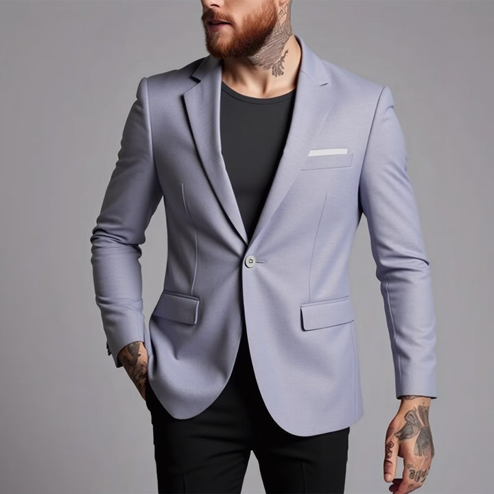 Men's Tailored One-Button Blazer made of Stretch Fabric with Narrow Lapels and Flap Pockets Mune Fashion