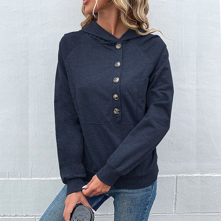 Women's hoodie with decorative button placket, raglan sleeves, and kangaroo pocket Mune Fashion