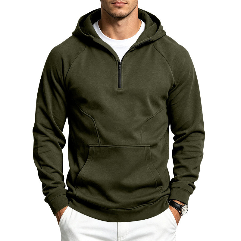 Men's Hoodie with Half Zipper, Sporty Slim Fit and Kangaroo Pocket Mune Fashion