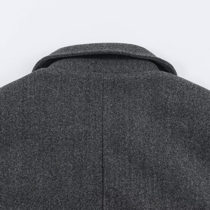 Women's short coat in double-breasted wool blend with high standing collar and waist belt Mune Fashion