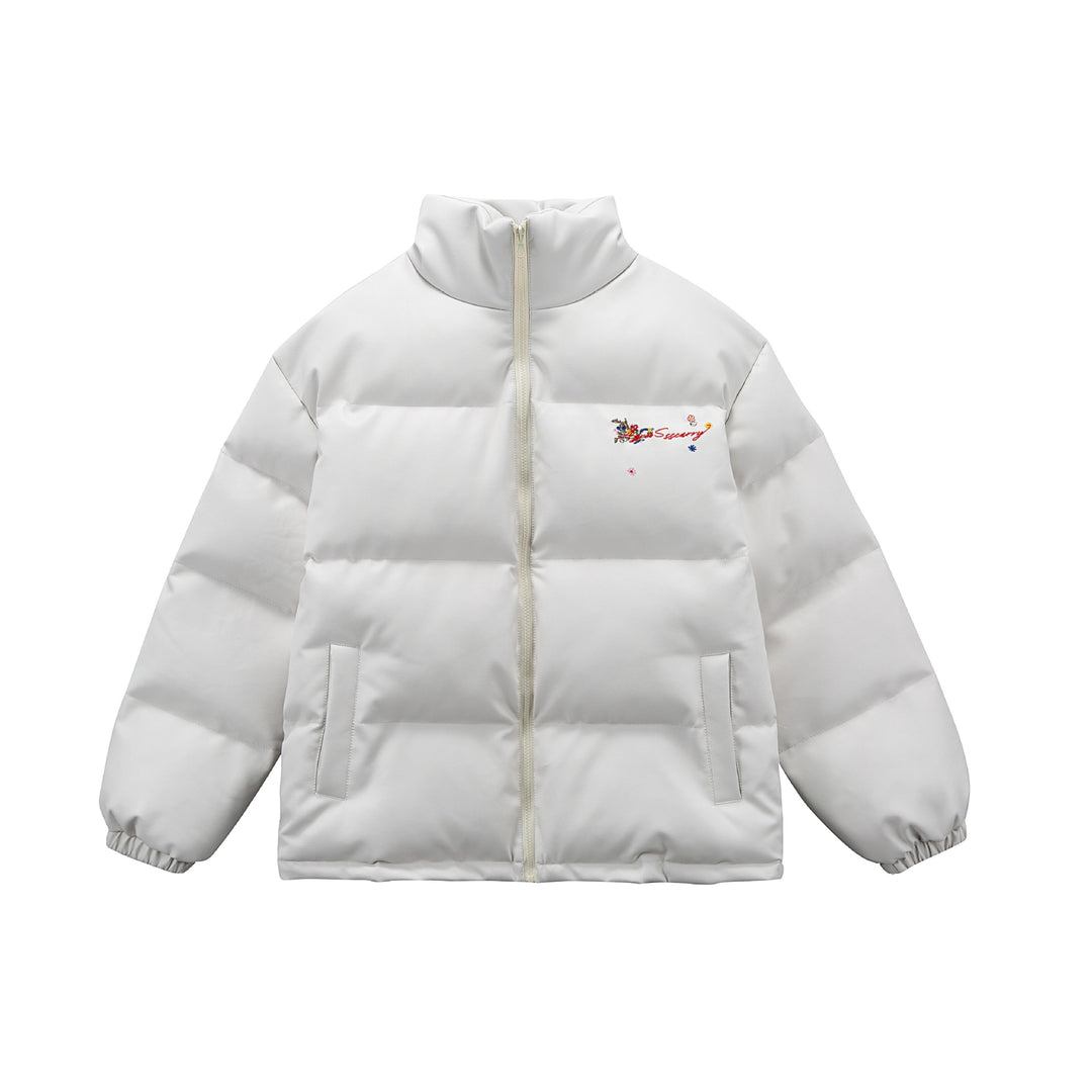 Women's Quilted Short Jacket with Floral Embroidery and High Stand-Up Collar Mune Fashion