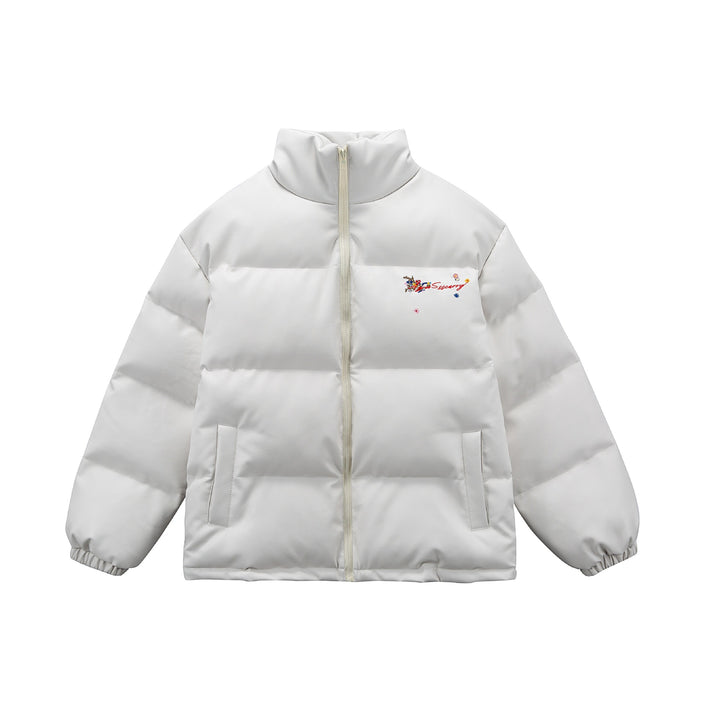 Women's Quilted Short Jacket with Floral Embroidery and High Stand-Up Collar Mune Fashion