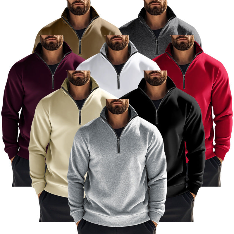 Men's half-high zipper sweatshirt with stand-up collar, soft fleece lining, and elastic cuffs Mune Fashion