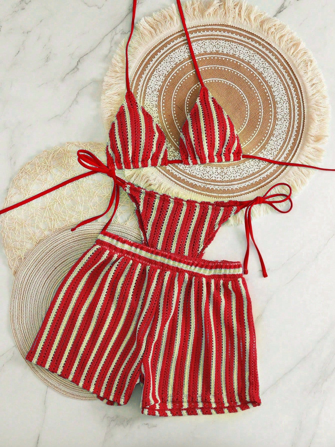 Women's bikini set with striped design and casual shorts Mune Fashion