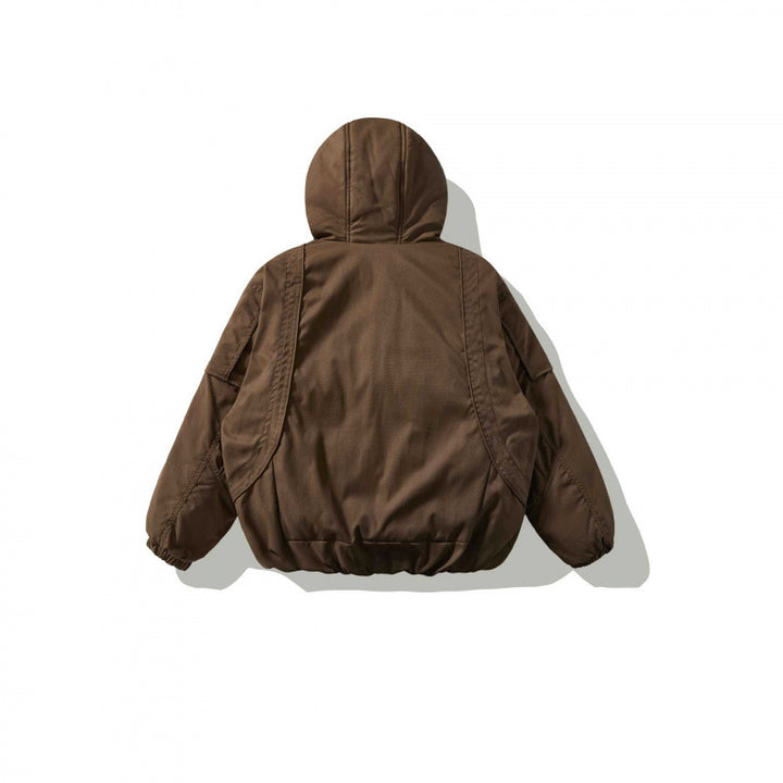 Unisex Oversize Quilted Bomber Jacket with High Hood, Shaped Flap Pockets and Elastic Hem Mune Fashion