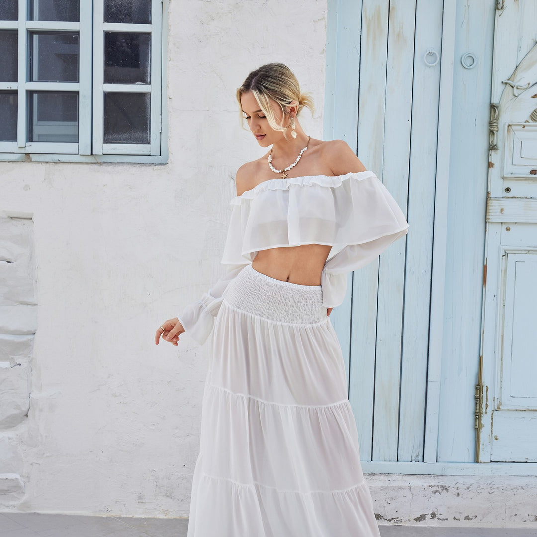 Women's Casual Crop Top and Maxi Skirt Set Mune Fashion