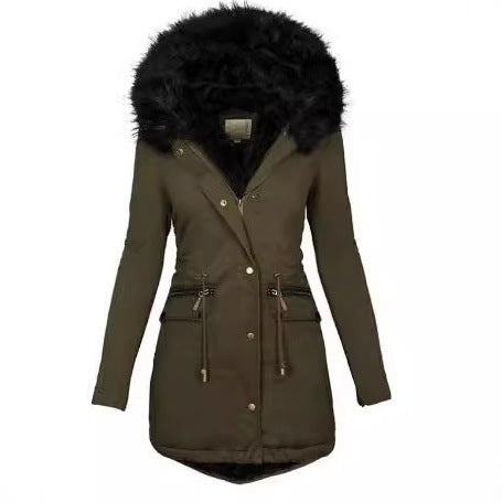 Women Slim-Fit Thermal Parka with voluminous faux fur hood and drawstring Mune Fashion