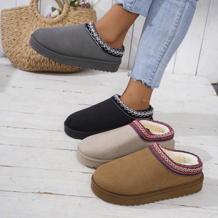 Women's non-padded cozy slippers with embroidered sheep edge, soft faux fur lining and patterned anti-slip sole Mune Fashion