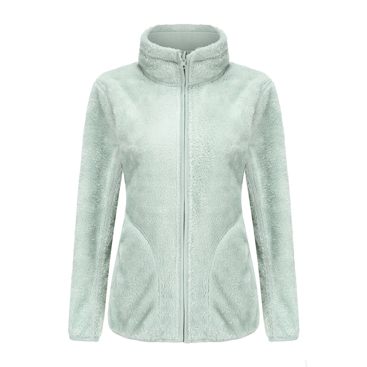 Women's cozy fleece jacket with high stand-up collar, full-length zipper, and figure-enhancing seams Mune Fashion