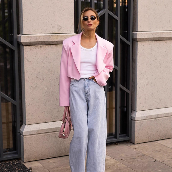 Women's Short Blazer and Maxi Skirt Two-Piece Set in Flowing Satin with Tailored Waist Mune Fashion