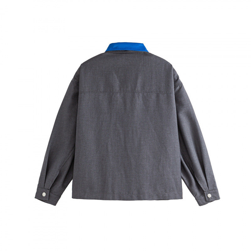 Unisex Boxy-Zip jacket with contrasting shirt collar, concealed zipper and patch pockets Mune Fashion
