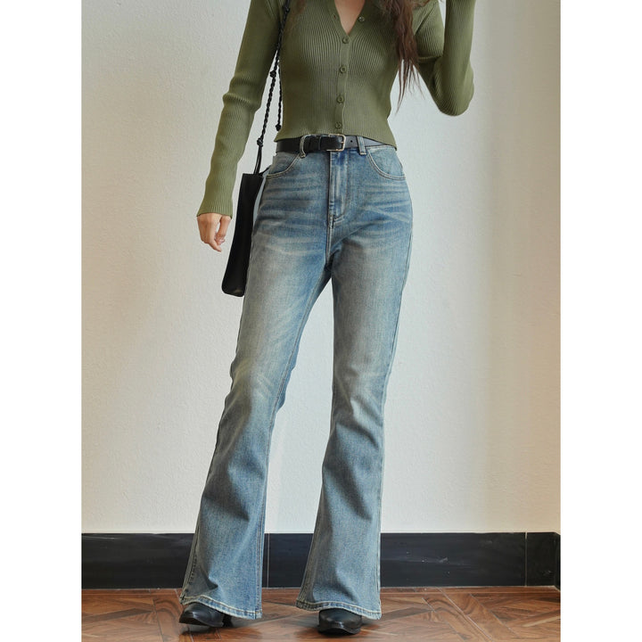Women's High-Waist Flared Jeans with Vintage Wash and Light Flare Shape Mune Fashion