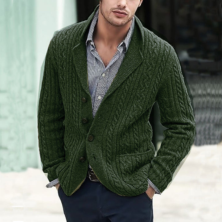 Men's Cable Knit Blazer with Shawl Collar and Button Placket Mune Fashion