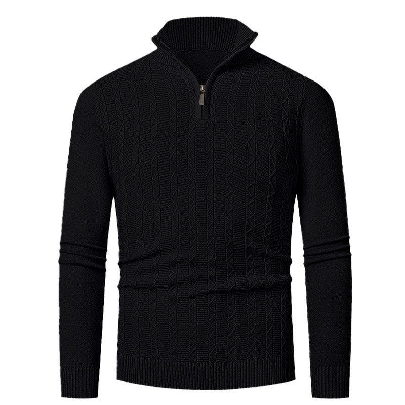 Men's Slim Fit Half-Zip Structured Pullover made of Merino Blend with Cable Knit Pattern and Stand-Up Collar Mune Fashion