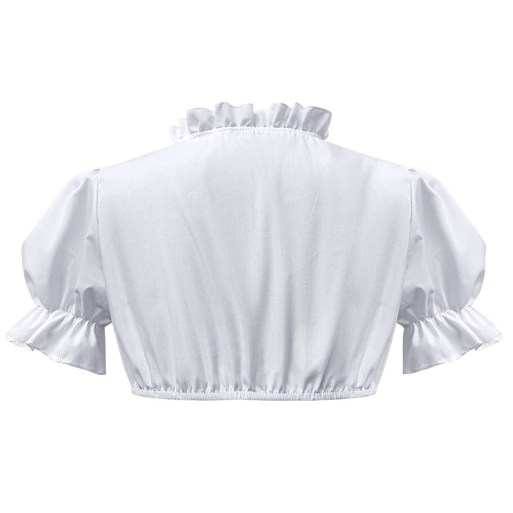 Ladies traditional Dirndl blouse short with puff sleeves heart neckline and ruffle detail Mune Fashion