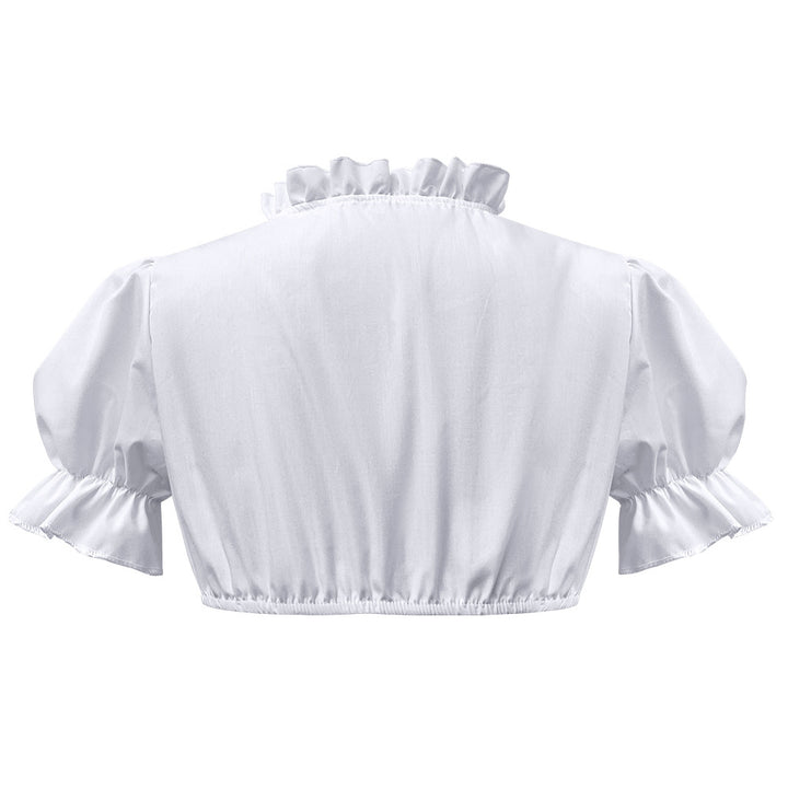 Ladies traditional Dirndl blouse short with puff sleeves heart neckline and ruffle detail Mune Fashion