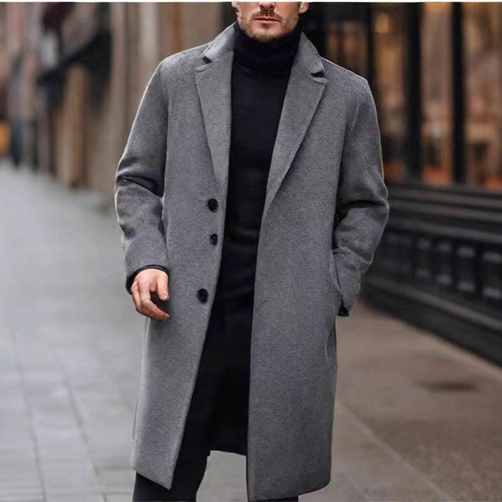 Men's elegant wool blend coat with lapel collar and straight cut Mune Fashion