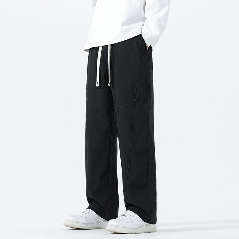 Men's Relaxed-Fit Leisure Pants with Drawstring Waist and Seams Mune Fashion