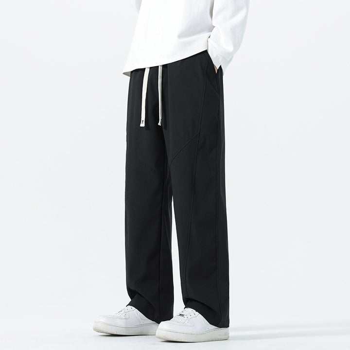 Men's Relaxed-Fit Leisure Pants with Drawstring Waist and Seams Mune Fashion
